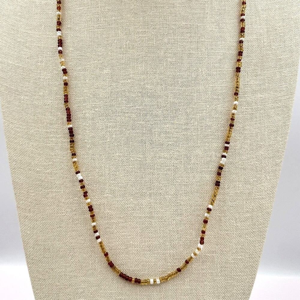 Vintage 70s Artisan Earth tone Glass Bead Strand Necklace Honey Amber Jewelry